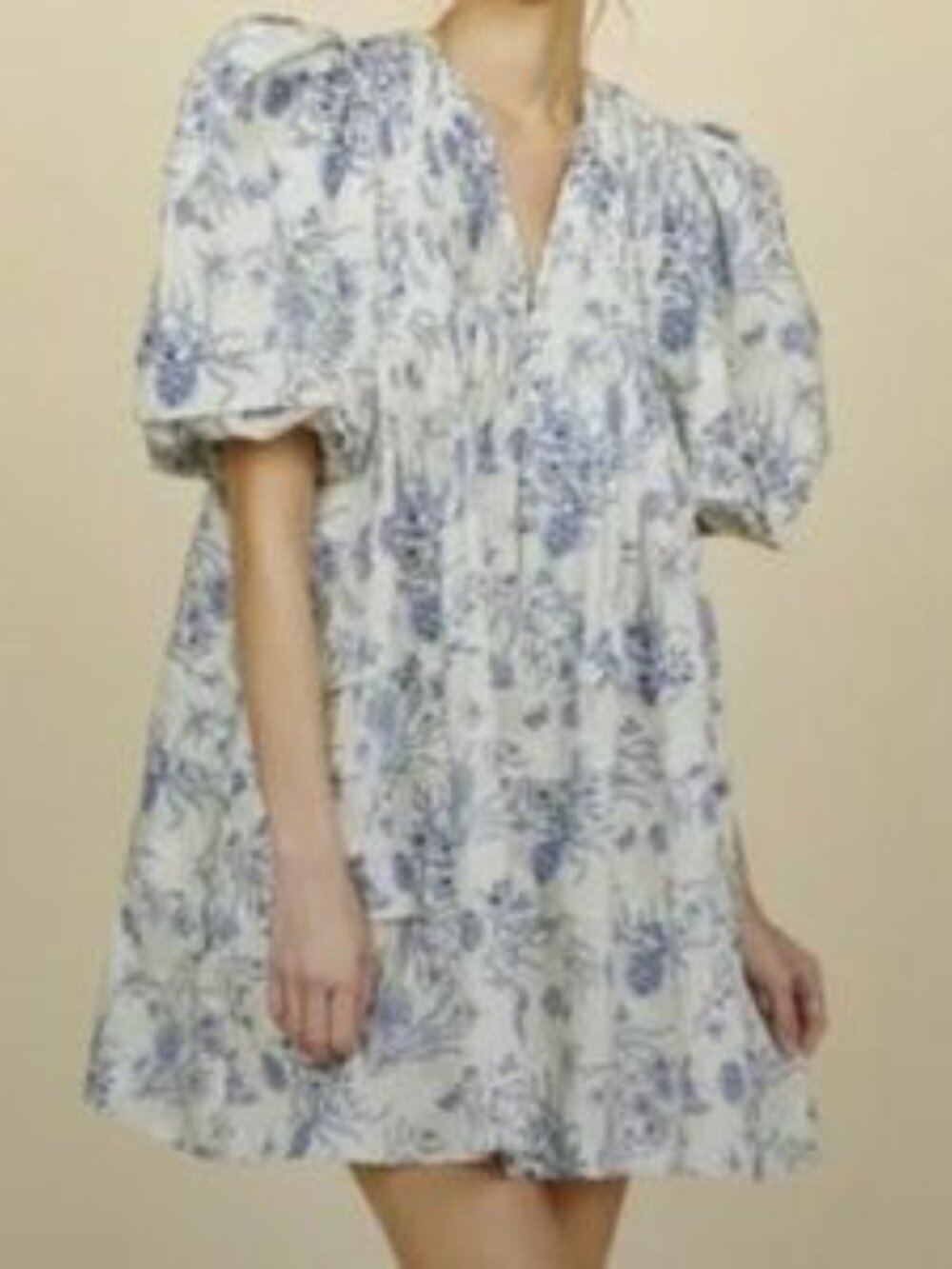 Hunter Bell Gardenia Jenkins Dress Floral Print Puff Sleeve Size Large Women's